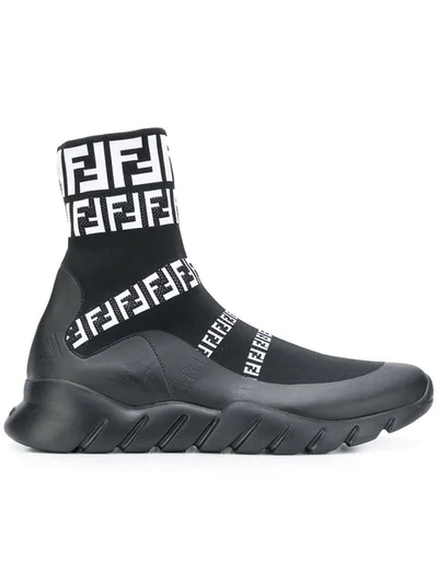Shop Fendi Logo Sneaker Boots In Black