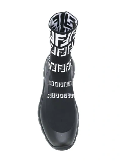 Shop Fendi Logo Sneaker Boots In Black