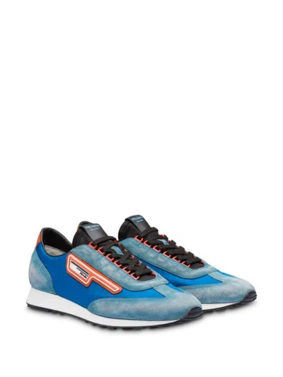 Shop Prada Suede And Nylon Sneakers In Blue