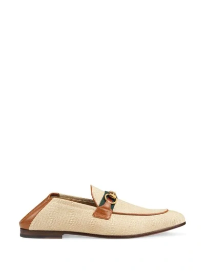 Shop Gucci Web Horsebit Loafers In Neutrals