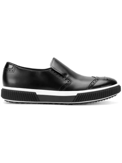 Shop Prada Brogue Detail Loafers In Black