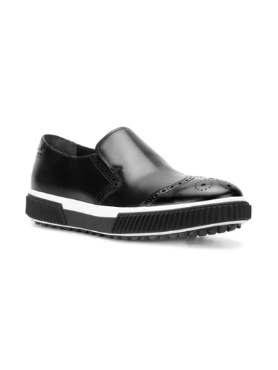 Shop Prada Brogue Detail Loafers In Black