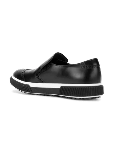 Shop Prada Brogue Detail Loafers In Black