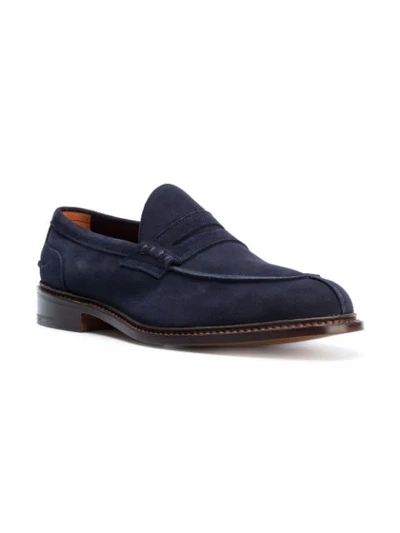 Tricker's Suede Loafers With Round Toe And Penny Strap In Blue