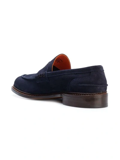 Tricker's Suede Loafers With Round Toe And Penny Strap In Blue