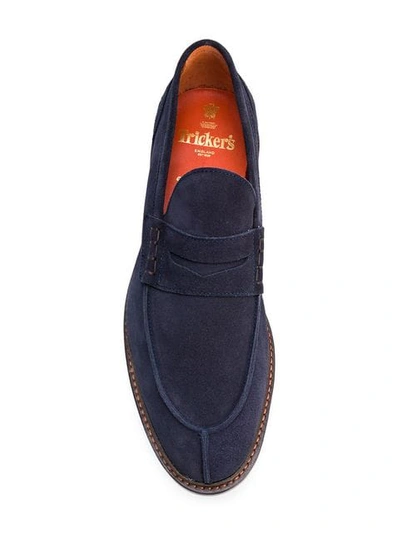 Tricker's Suede Loafers With Round Toe And Penny Strap In Blue