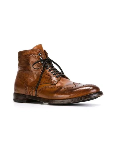Shop Officine Creative Distressed Brogue Boots In Brown