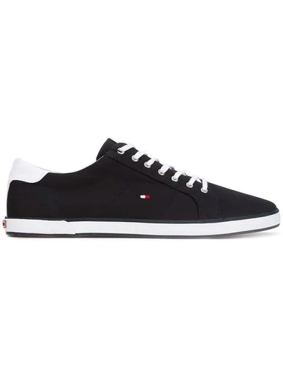Shop Tommy Hilfiger Logo Embroidered Stripe Detail Sneakers In Blue