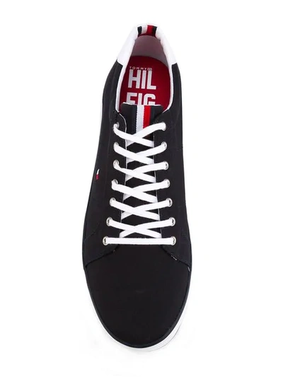 Shop Tommy Hilfiger Logo Embroidered Stripe Detail Sneakers In Blue