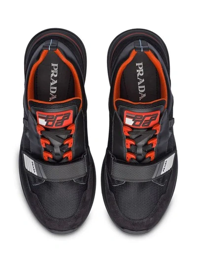 Shop Prada Technical Fabric Sneakers In Black
