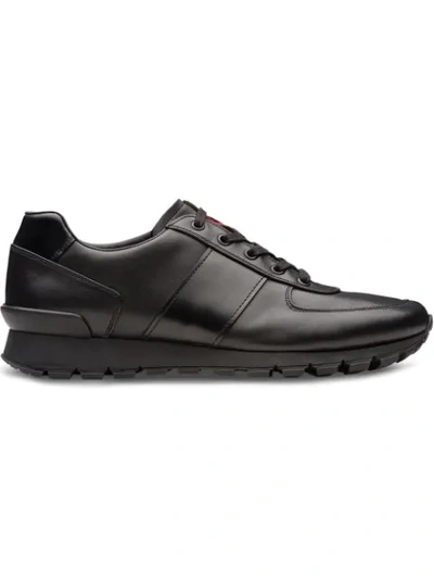 Shop Prada Leather Sneakers In F0002 Black