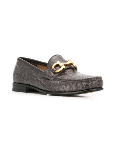 Shop Ferragamo Salvatore  Bond Croc-embossed Loafers - Grey