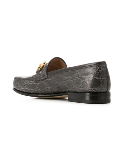 Shop Ferragamo Salvatore  Bond Croc-embossed Loafers - Grey