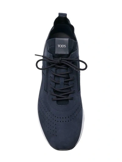 Shop Tod's Nubuck Leather Sneakers In Blue