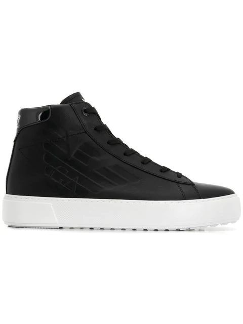 Ea7 Emporio Armani Embossed Logo Hi-Top Sneakers In 00002 Black | ModeSens