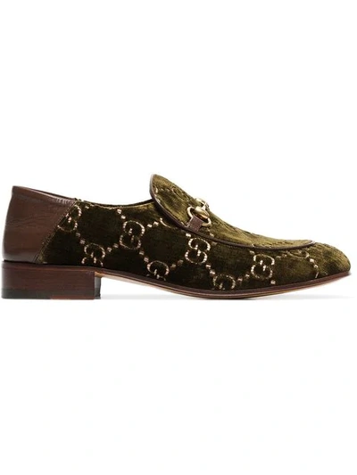 Shop Gucci Gg Horsebit Velvet-effect Loafers In Green