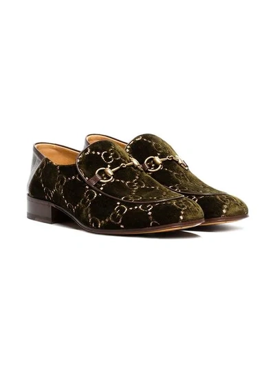 Shop Gucci Gg Horsebit Velvet-effect Loafers In Green