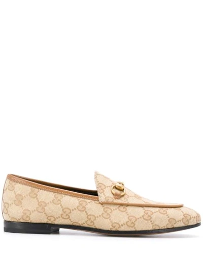 Shop Gucci Jordaan Gg Canvas Loafers In Neutrals