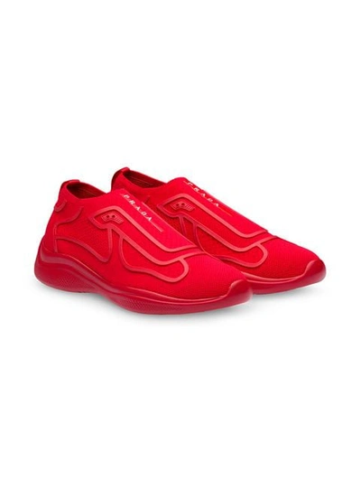 Shop Prada Mesh Slip-on Sneakers In Red