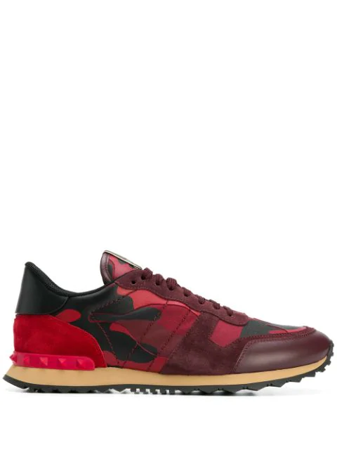 Valentino Garavani Camouflage Print Panelled Sneakers In Red | ModeSens