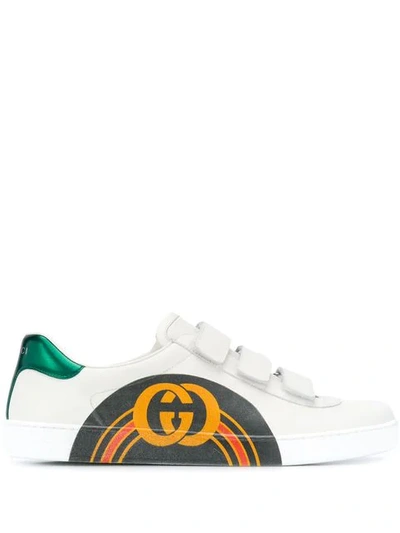 Shop Gucci Rainbow Striped Logo Sneakers In White