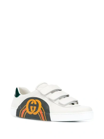 Shop Gucci Rainbow Striped Logo Sneakers In White