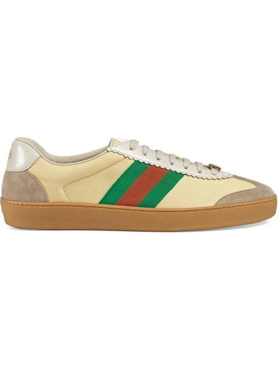 Gucci G74 Leather Sneaker With Web In Yellow | ModeSens