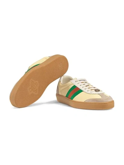 Shop Gucci G74 Leather Sneaker With Web In Yellow