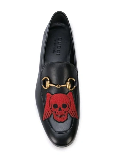 GUCCI EMBROIDERED SKULL HORSEBIT LOAFERS - 黑色