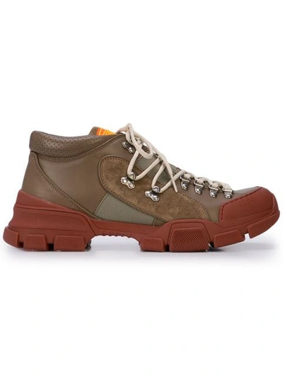 Shop Gucci Lace-up Hiking Sneakers In Brown