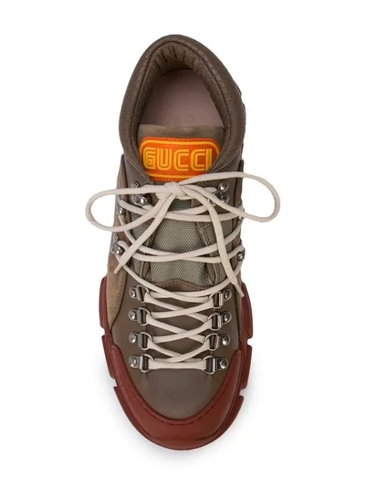 Shop Gucci Lace-up Hiking Sneakers In Brown
