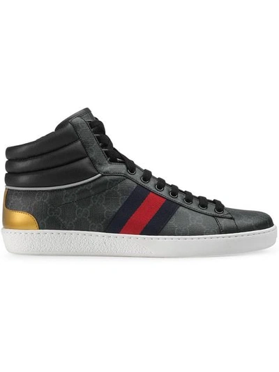 GUCCI ACE GG高帮板鞋 - 黑色