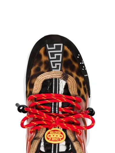 Shop Versace Multicoloured Chain Reaction Leopard Print Leather Sneakers