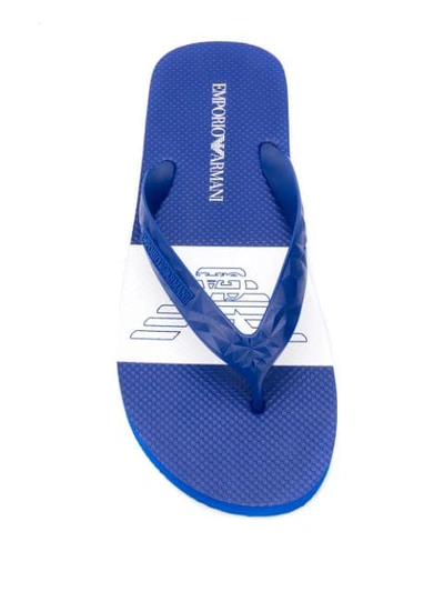 Shop Emporio Armani Logo Flip Flops In Blue