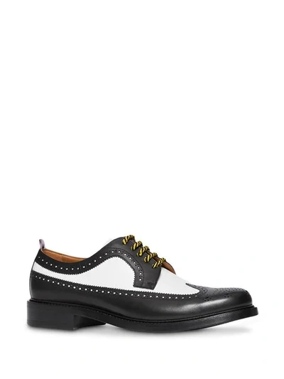 Shop Burberry Brogue Detail Two-tone Leather Derby Shoes In Black ,white