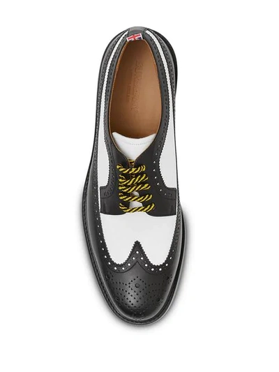 Shop Burberry Brogue Detail Two-tone Leather Derby Shoes In Black ,white