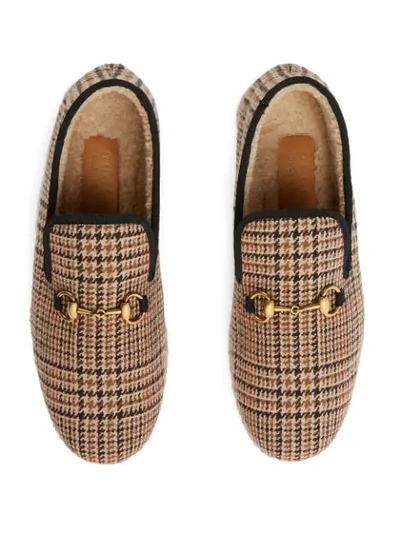 Shop Gucci Check Wool Horsebit Loafers In Neutrals