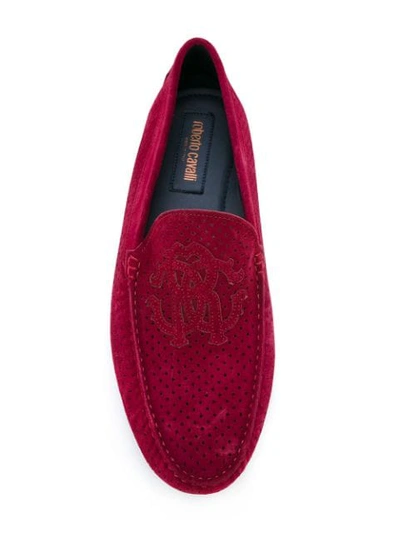 Shop Roberto Cavalli Perforated Loafers In Red