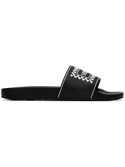 Shop Versace Black Logo Slide Sandals