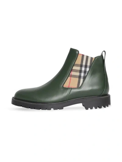Shop Burberry Vintage Check Detail Leather Chelsea Boots In Green