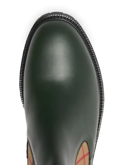 Shop Burberry Vintage Check Detail Leather Chelsea Boots In Green