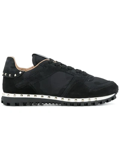 Shop Valentino Rockstud Sneakers In Black