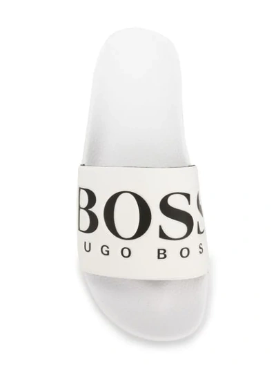 Shop Hugo Boss Logo Pool Slides In White