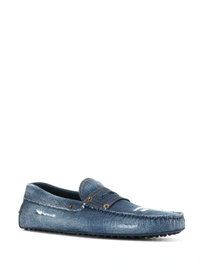 Shop Tod's Distressed Denim Gommino Driving Shoes In Blue