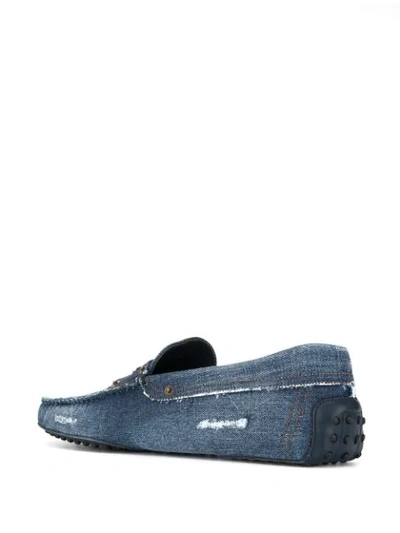 Shop Tod's Distressed Denim Gommino Driving Shoes In Blue
