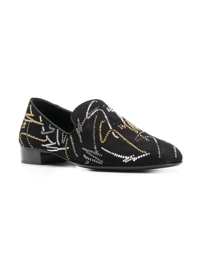 Shop Giuseppe Zanotti Crystal Signature Loafers In Black