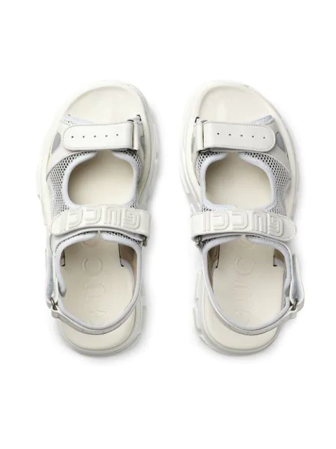 Gucci Leather And Mesh Sandals In White | ModeSens