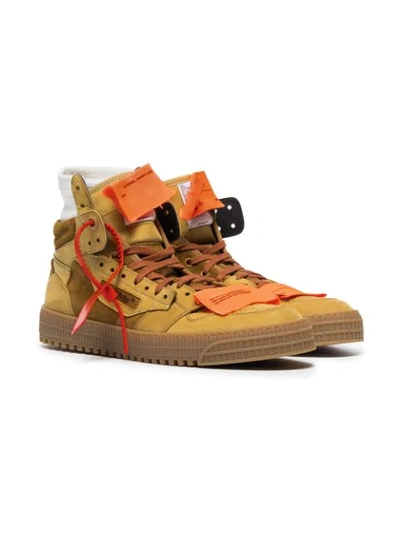 Shop Off-white Camel Brown Court Side Leather Trainers