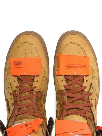 Shop Off-white Camel Brown Court Side Leather Trainers