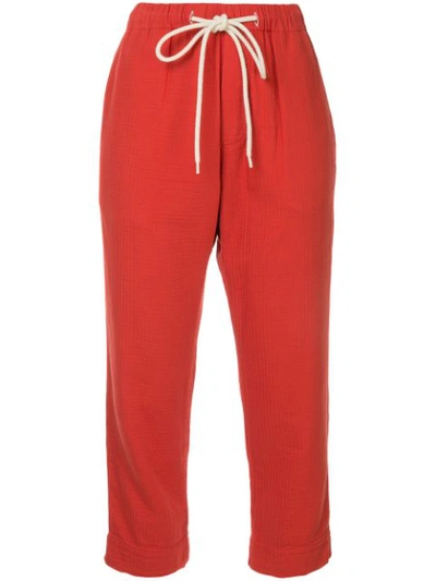 Shop Bassike Washed Herringbone Cropped Trousers - Red